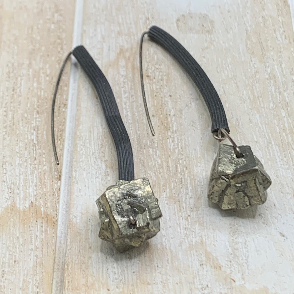 Woman’s Pyrite Dangle mid century modern earrings